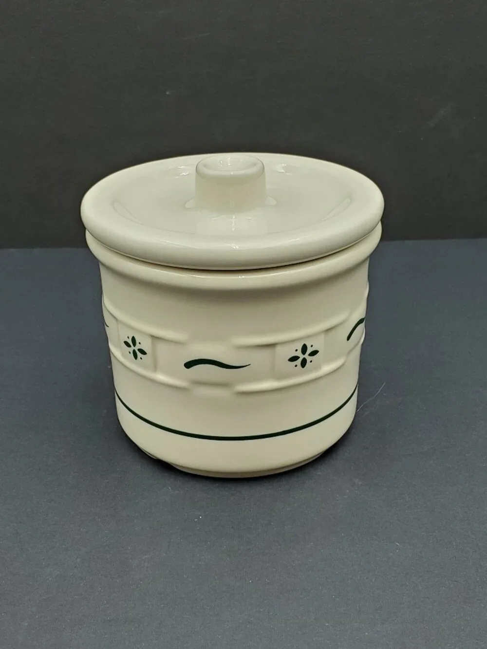 Longaberger Woven Traditions Heritage Green 1 Pint Salt Crock with Knob Lid